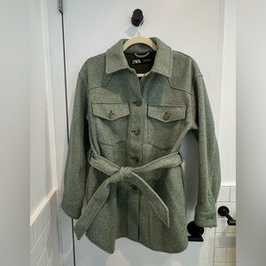 Zara belted Shirt Jacket - heather grayish mint green color